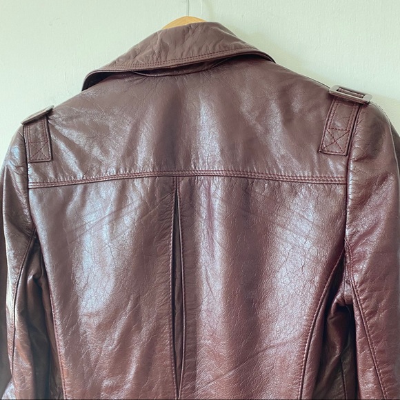 Vintage Etienne Aigner Leather Jacket Trench Wrap Coat Oxblood Burgundy 60s 70s - Picture 10 of 15